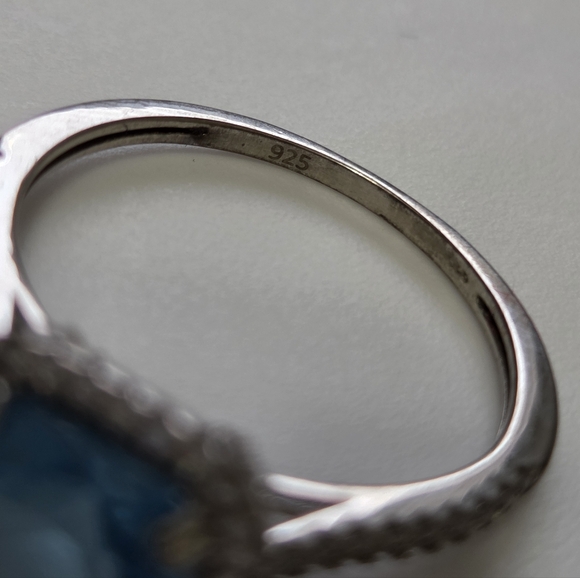 Charmed Aroma Blue Topaz Cushion/ Square Cut Ring S925 Size 9 - Picture 7 of 12